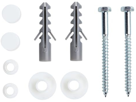 Kit di installazione per bidet WC, set di fissaggio completo, tasselli e viti M6 x 70 mm, tappi bianchi e rondelle in plastica, accessori di montaggio universali per WC e bidet, infissi a pavimento