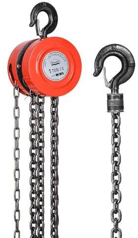 Kettenzug Mit Robustem Haken DEWINNER, Handseilwinde 6,0 m Kette & 1000Kg Tragkraft, Doppelte Ladekette, Kette G80, Hebehaken mit Sicherheitm,Rot (1 Tonne 6 m)