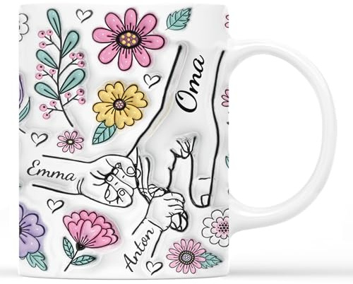 Geschenke Mall Personalisierte Oma Tasse Mama Blumen- Personalisierte Geschenke für Mama, tasse mama, muttertag geschenk, geschenke für oma (Modell #2)