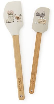 Cooksmart Hen House Lane Bamboo Spatulas, Set of 2 Silicone Base | British designed, natural wood, BPA-free, non-stick cookware safe, eco-friendly, baking & cooking