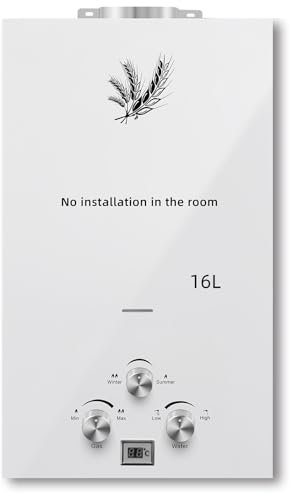 Furvveerr Scaldabagno a Gas 16LPM, 32KW 16L Scaldabagno a Gas GPL,Gas di Petrolio Liquefatto,Uscita Dell'acqua Calda 16L/min