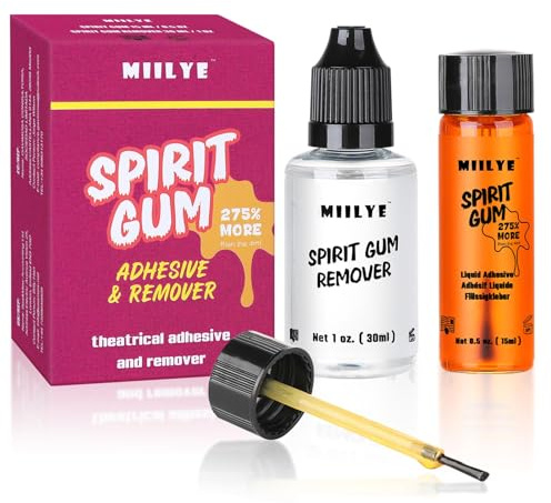 MIILYE Spirit Gum Adhesive and Remover - 15ml Professional Cosmetic Glue | for Face, Skin, Body, Stage Special Effect Prosthetics Makeup & Cosplay Wig