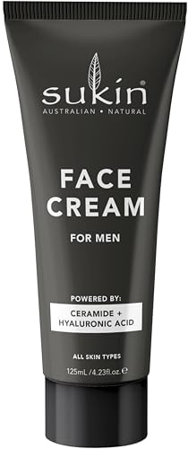 Sukin - Mens Face Cream - Contains Ceramides, Hyaluronic Acid, Coconut, Jojoba Oil, Baobab Extract, Vitamin E and More - Natural Face Moisturiser - 125ml