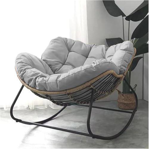 Outdoor Patio Schaukelstuhl, übergroßer Papasan-Eierstuhl mit gepolstertem Kissen, Rattan-Geflecht-Lounge-Sessel für Schlafzimmer, Wohnzimmer, Veranda, Garten
