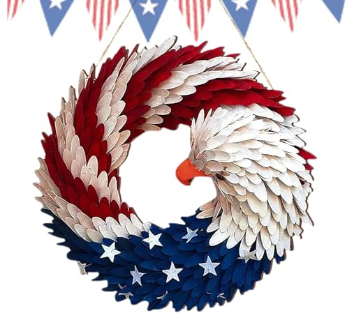 Qkbuza Décoration Patriotique, Guirlande de Drapeau Rouge, Blanc, Bleu, décorations de Jour de l'indépendance, Guirlande d'ailes courageuses renouvelées pour Porche, arrière-Cour