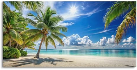 Paul Sinus 120x60cm Wandbild Paradiesfeeling – Türkisblaues Wasser, Palmen und strahlender Sonnenschein in perfekter Harmonie