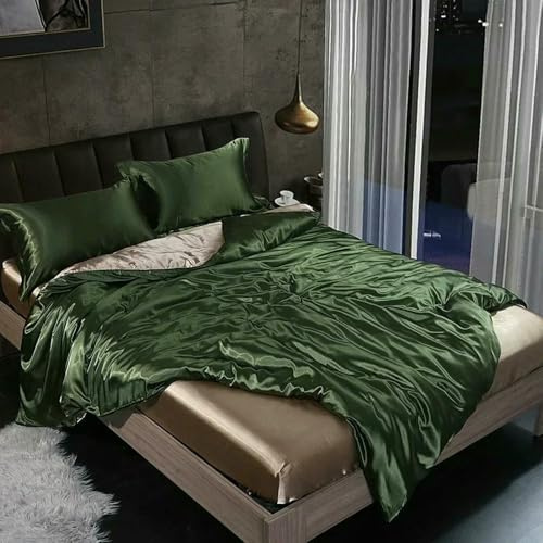 Juego de Cama de Seda Morera con Funda nórdica, sábanas y Fundas de Almohada, Juego de Funda nórdica tamaño King de Lujo, Individual y Doble.