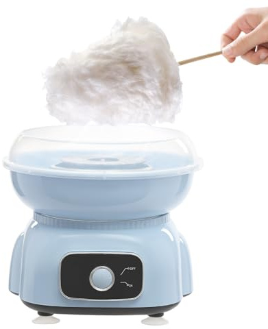 Xigner Elektrische Zuckerwattemaschine für Zuhause, 500W Retro Zuckerwatte Maschine mit, Spritzschutz, Messlöffel, Einfache Bedienung für Kindergeburtstag, Familienfeier (Blau)