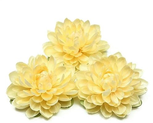 GVEKJ Bulk10cm Large Artificial Flower Silk Dahlia Chrysanthemum Head For Wedding Home Decor DIY Flower Wall Floral Accessories-Yellow-2pcs