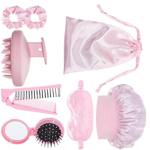 8-teiliges Reise-Haarpflege-Set für Frauen, inklusive Trockenhaarkappen, Schlafaugen, faltbarer Kamm, Kopfhautbürste, Massagegerät, Mehrzweck-Haarpflege für Frauen