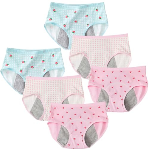 AOOPOO 6 Pack Menstrual Period Pants for Teenagers, Soft Cotton Menstrual Underwear, Leak-Proof Period Knickers for Girls