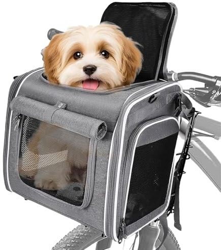 Hundefahrradkorb Vorne 8kg, 4-in-1 Hundekorb Fahrrad Vorne Erweiterbarer Fahrradkörbe für Hunde - Transporttasche Rucksack Stabiler Fahrradkorb für Kleine Vittelgroße Katzen und Hunde