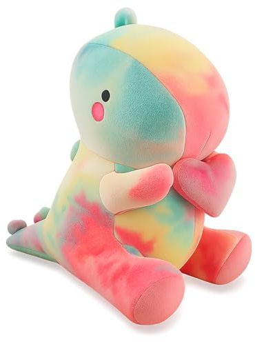 BOUFEIDA Kuscheltier Dinosaurier, Dinosaur Stuffed Animal, Plüschtier Stofftier Kawaii Dino Kuscheltier mit Herz 30cm Kissen Spielzeug, für Kinder Mädchen, Valentinstag Party Festival Geschenk, Bunt