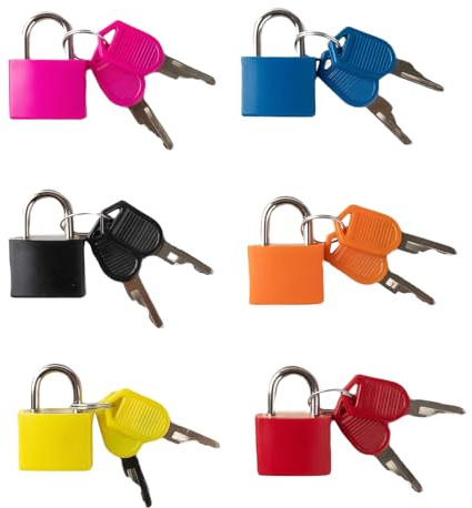 Arvoni Suitcase Locks with Keys 6pcs, Luggage Locks Small Padlocks 23mm, Multicolor Mini Keyed Padlock, Travel Backpack Lock for Suitcase, Backpack, Boxes, Laptop Bag