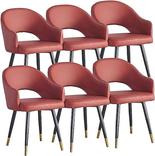 PU-läderfåtöljer Set med 6 moderna vardagsrumsmatsalsfåtöljer med metallben for kommersiella hemrestauranger(Burgundy)