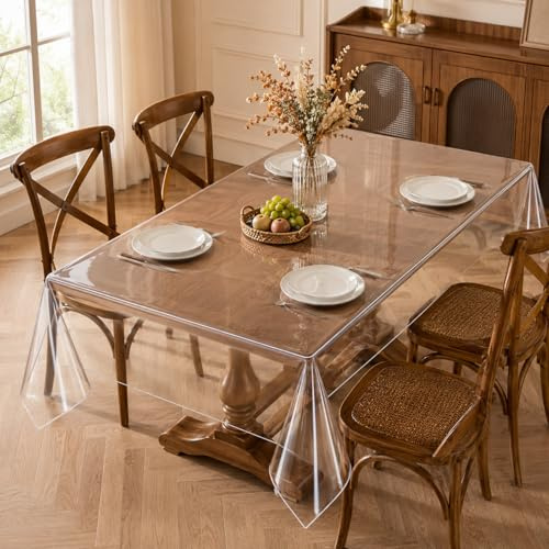 Tischdecke Transparent 180 x 140cm, Abwaschbar Durchsichtige Tischdecke | PVC Tischfolie Transparent Folie Tisch 0.13mm Stark, Wasserdicht Fettdicht Tischschutzfolie