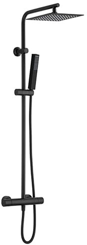 Edouard Rousseau – Colonne de Douche Thermostatique DELPHINO Carré – Tête 250 mm – Douchette 1 Jet – Flexible 1,50 m – Noir