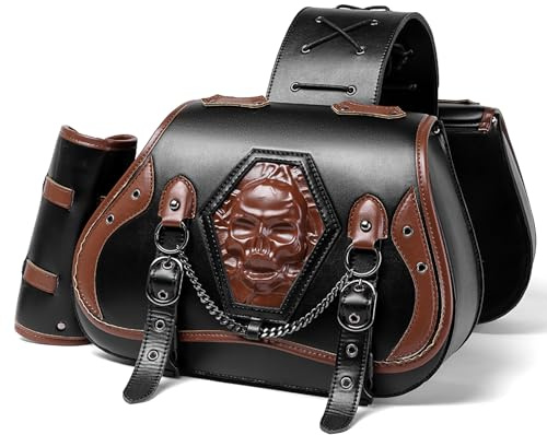 Motorcycle Saddlebags for Harley Davidson Softail Fat Boy 1990-2024, Vintage Motorcycle Saddle Bag, Waterproof Leather Motorbike Travel Storage Bag, With Cup Holder,A