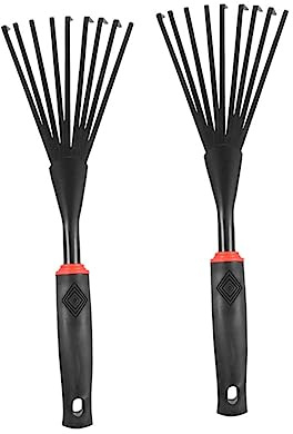 GARIOUANS 2 Piezas Rastrillo de Mano Ergonómico de Dientes para Jardinería Herramienta Ligera para Limpiar y Raíces Mango de Plástico Negro para Exteriores