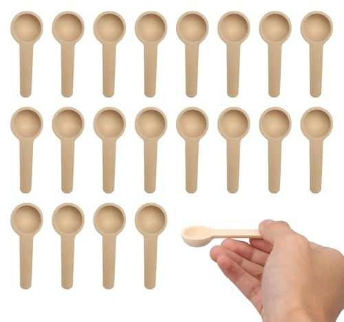 20 Pack 6.8cm Natural Mini Wooden Spoons for Coffee Tea Spice Jam Jars | Smooth polished, non-scratch for non-stick cookware, eco-friendly solid wood, easy hand wash, ideal for daily seasoning use