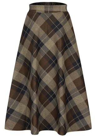 Falda larga vintage para mujer a cuadros, falda casual de cintura alta midi maxi con bolsillo, estilo retro a cuadros, falda fluida de corte A para otoño, invierno y primavera en oferta de liquidación