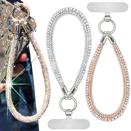2 Stück Luxus Diamant Handykette Kurz Handgelenk Handyband Schlüsselband Kurz Handyschnur Handykette Universal Kamera Handschlaufe Handy Kette Glitzer Handyanhänger Schlüsselbänder Handy Anhänger