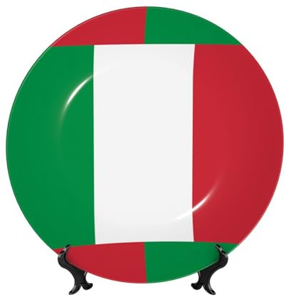 PHAYAH Plato decorativo de porcelana china con diseño de bandera italiana, platos de cerámica con soporte vertical para decoración del hogar y la oficina, 8 pulgadas