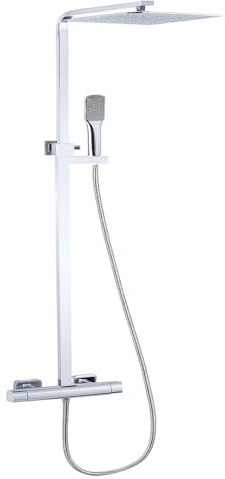 Calle Extendable Thermostatic Full Shower System Chrome - Square Overhead Rainfall & Handset Dual Function Kit