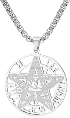 EUEAVAN Collar con pentagrama Tetragrammaton para hombre YHVH YHWH Jehová Pentáculo Yeshua Bendición Oración Nombres hebreos de Dios Amuleto Wicca Religión Joyería Regalo para cristianos (Plata)