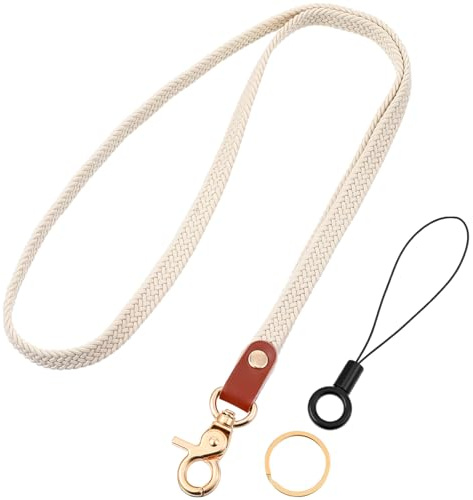 Yolev Elastisches Schlüsselbänder zum Umhängen, Lanyard Schlüsselband mit Schlüsselanhänger, Geflochten Beige Schlüsselbund Ausziehbar, zum Geldbörsen, Handys, Schlüssel, Ausweise Befestigen, Unisex