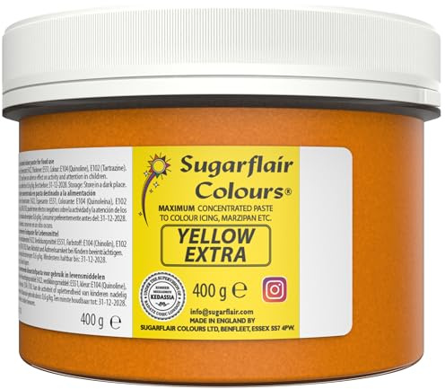 Sugarflair Yellow Extra Food Colouring Paste, Maximum Concentrated Food Colouring for Buttercream, Sugar Paste, Royal Icing, Cake Mixes and More! Vibrant Colour Food Dye - 400g