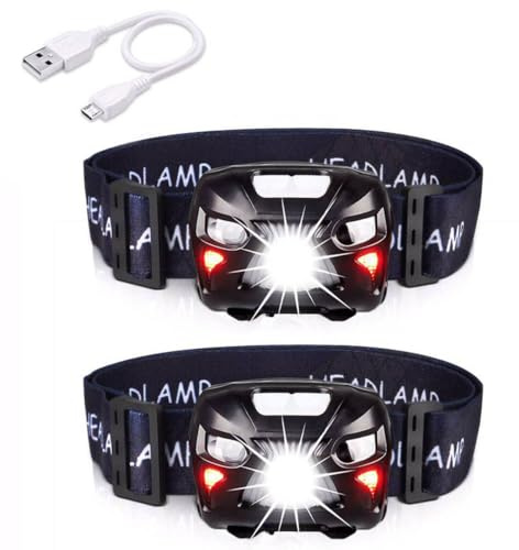 APUNOL 2 Unidades Linterna Frontal LED USB Recargable, Linternas Cabeza 800 Lúmenes, Sensor Inteligente, 8 Modos de Iluminación, Impermeable, Blanco y Rojo LED para Correr, Acampar, Cenderismo