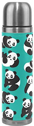 Mnsruu Isolierflasche, Panda Thermosflasche Wasserflaschen Edelstahl Trinkflaschen Doppelwandig Auslaufsicher Vakuum Reise Echtes Leder Abdeckung 500ml