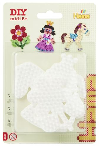 Hama Perlen 4571 Kleine Stiftplatten 3er Set für Midi Bügelperlen mit Durchmesser 5 mm, Motive Pony, Blume und Prinzessin in weiß, kreativer Bastelspaß für Groß und Klein, bunt, Einheitsgröße