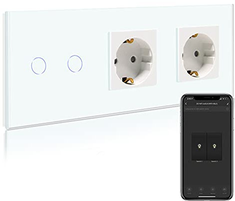 BSEED Presa normale con interruttore della luce Smart Alexa, compatibile con Alexa, Google Home, interruttore touchscreen, interruttore della luce intelligente, 2 scomparti, 1 via, 16 Amp doppia presa