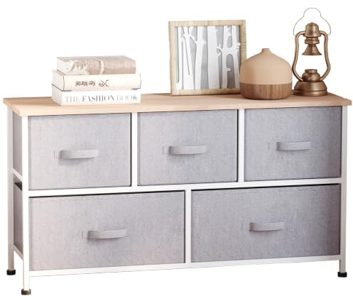 HOMCOM Commode 100 x 30 x 54 cm 5 Tiroirs Non-tissés Gris Blanc | meuble de rangement, Structure Acier
