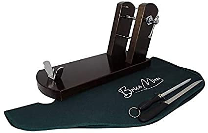BRICOMIRAS - Jamonero Rioja Profesional en Madera de Pino | Incluye Cuchillo, Chaira, Cubre Jamón | Antideslizante, Diseñado en España, Tabaco, Pack 1