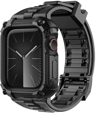 Fullmosa Coque de Protection et Bracelet 44mm Compatible avec Apple Watch SE 3/2/1 Séries 6 5 4, Bracelet Robuste avec Coque pour iWatch 44mm, Noir