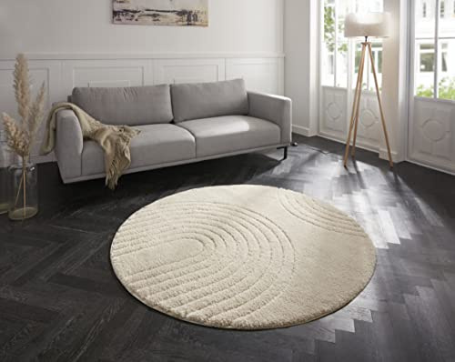 Hanse Home Fergus - Alfombra Redonda de Pelo Largo para salón, Suave, mullida, diseño de flokati Skandi, para Cocina, Pasillo o Dormitorio, Estructura Alta, Color Crema, diámetro de 160 cm