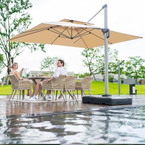 PURPLE LEAF Parasol de Jardin Extérieur 2,7 x 3,3 m Toit Double, Beige | Mât et baleines en aluminium, Antirouille et résistants aux rayures, Manoeuvre à manivelle, simple et pratique, Professionnel