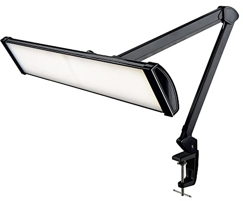 Neatfi 3,500 Lumens LED Desk Lamp – 45W Dimmable Task Light | 3 Light Modes | 540 SMD LEDs | Touch Control | 66cm Wide Metal Shade | Reading, Craft, Workbench & Office (Black, CCT with Clamp)