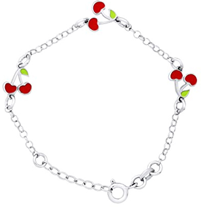 Amours, Bisous & Calins - Armband Cerises d'Amour – Silber 925 – 100 % hypoallergen – Länge verstellbar – für Kinder von 2 bis 9 Jahren – Kinderschmuck, One Size, Silber