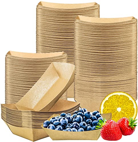MotBach 200 Pack Small Paper Food Trays, 0.25 Lb Disposable Kraft Food Boats, Brown, Take Out Food Serving Trays, Grease Resistant Food Boat for Party Snacks Hot Dogs Tacos, 4.1 x 2.5 Inch (Brown)