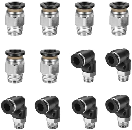 CNAODUN 12 Pcs Push to Connect Fittings 1/4 Inch Tube OD x 1/8 Inch NPT Thread Pneumatic Male Straight and Elbow Quick Connect Air line fittings