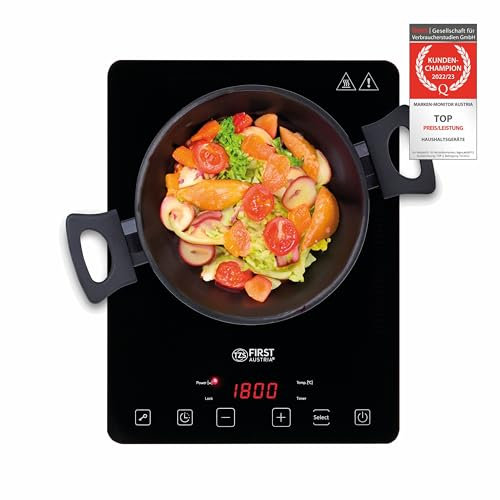 TZS First Austria Induktionskochplatte einzeln | 2000W | Slim-Design | 10-stufige Temperaturregelung | Timer | Kindersicherung | Sensor touch control | Camping, mobil