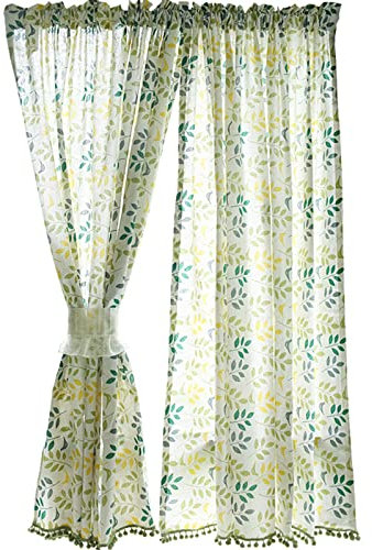 V3VOGUE Baumwoll Vorhänge Gardinen Im Nordischen Landhausstil - 1 Stück Gardinenschal Halbtransparent Fensterschal - Mit Raffhalter - Für Küchen Kurzervorhang Schrank Türvorhänge