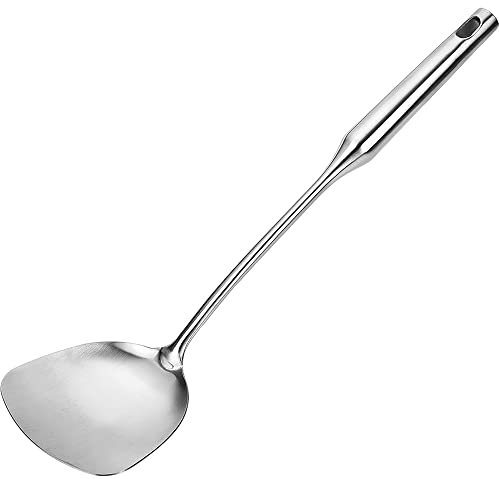 Wok-Spatel,304 Edelstahl-Spatel,robuster Metall-Spatel mit hitzebeständigem,ergonomischem,leicht zu greifendem Griff – Wok-Utensilien,Küchen-Wok-Werkzeuge zum Kochen (Silber)