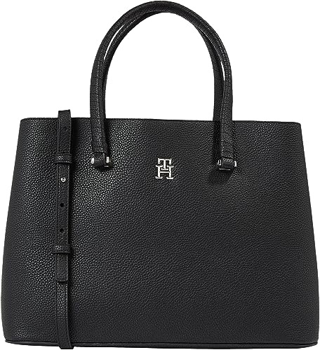 Tommy Hilfiger Damen Satchel Tasche Emblem mit Innentaschen, Mehrfarbig (Black), Einheitsgröße