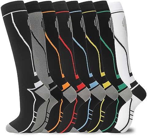 Hello Momoya Compression Socks for Women Men Circulation Knee High 8 Pairs for Nurses, Running, Travel, Athletic(L/XL,Multicolor00)