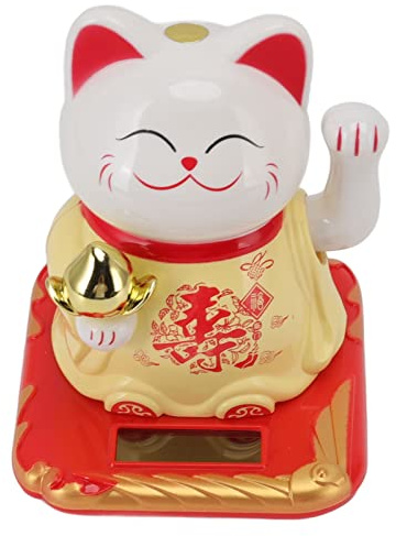 Fockety Solarbetriebene Glückliche Winkende Katze, Feng Shui Winkende Handpfote, Glückskatzen, Chinesische Glückskatzenfigur, Winkende Glückskatze für Zuhause, Autodekoration (Gelb)